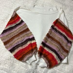 We The Free White Sweater with Multicolor Sleeves